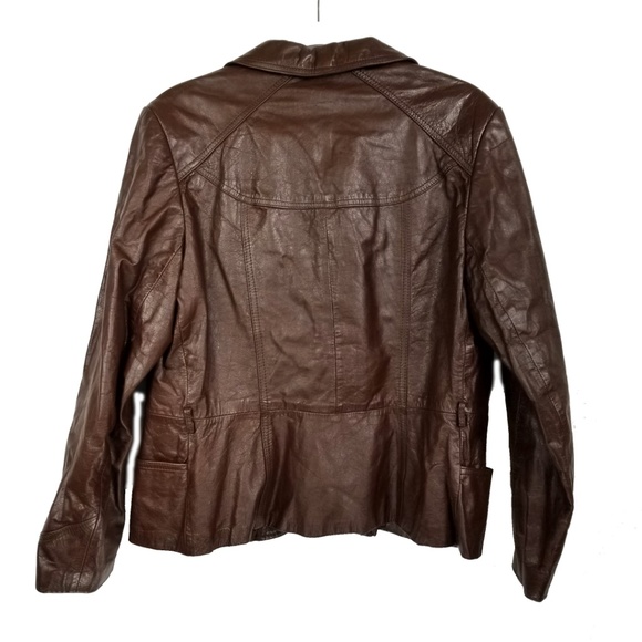 Vintage Avant Garde Brown Leather Coat Jacket Sz L - Picture 7 of 8